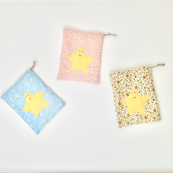 お星さまの花柄巾着袋(水色) 2枚目の画像