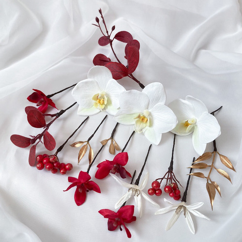 胡蝶蘭とオンシジュームのブーケ、ブートニア、ヘッドパーツ 受注生産・送料無料】カラーと胡蝶蘭、オンシジュームのブーケ