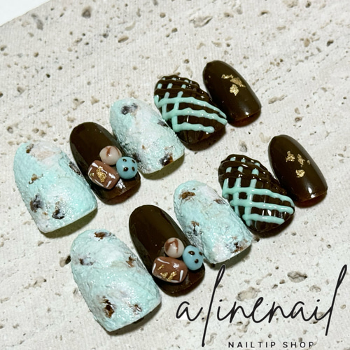 バレンタインネイル/ミントチョコ/チョコミント ネイルチップ（つけ爪  