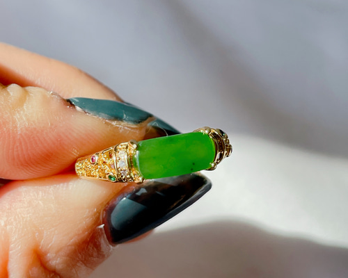 新入荷】天然玉石 和田玉碧玉指輪／リング フリーサイズ 指輪