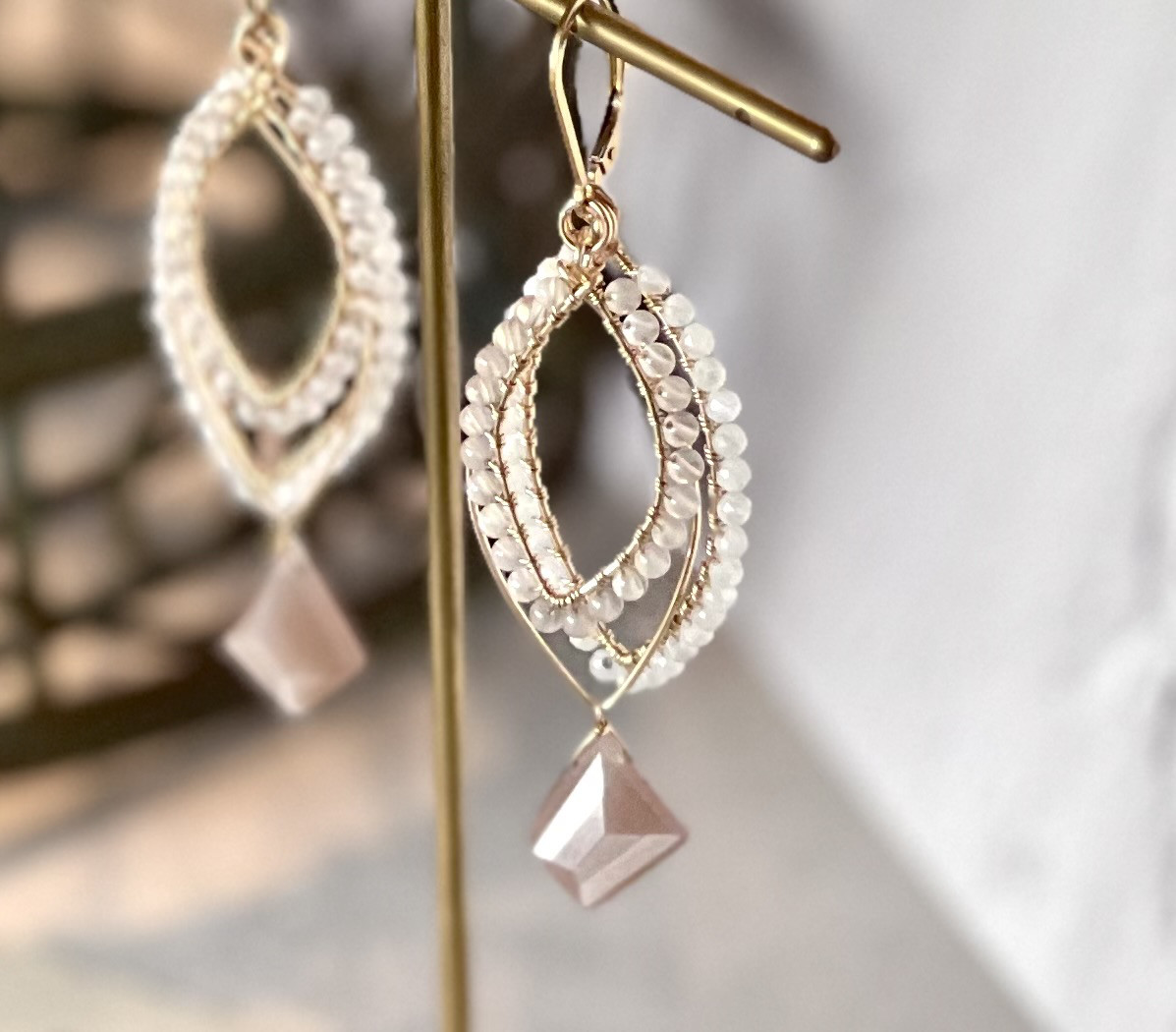 【再販】マーキス 着せ替えチャーム/ピアス/イヤリング【グレームーンストーン＆グレーオニキス】6月誕生石 14kgf