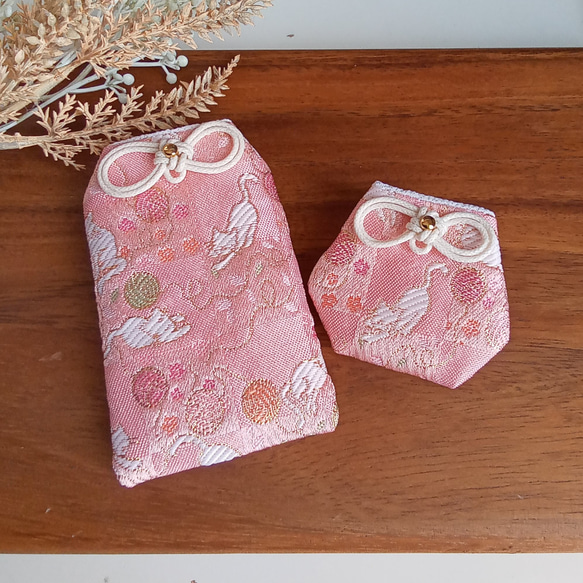 お守り袋 金欄 ❁猫と市松❁ ピンク セット売りもあります その他  