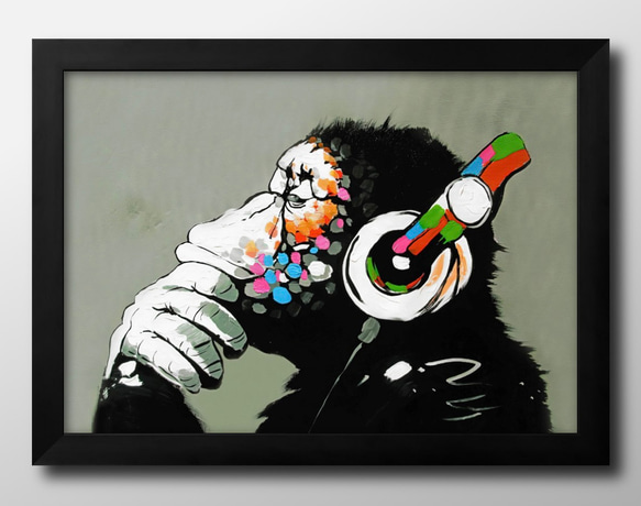 9020■アートポスター　絵画　A3サイズ『バンクシー　DJモンキー』イラスト　デザイン　上級マット紙　北欧 1枚目の画像