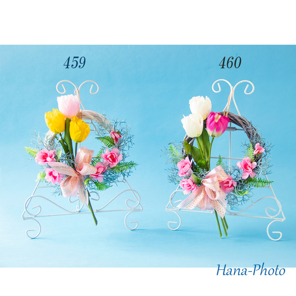 桃の花とチューリップの雛祭りリース　白のリース台：15㎝　　 (59) 16枚目の画像