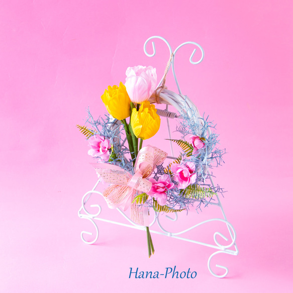 桃の花とチューリップの雛祭りリース　白のリース台：15㎝　　 (59) 17枚目の画像