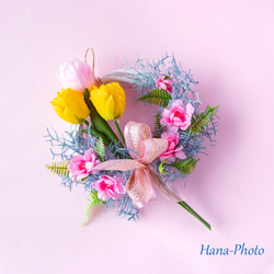 桃の花とチューリップの雛祭りリース　白のリース台：15㎝　　 (59) 12枚目の画像