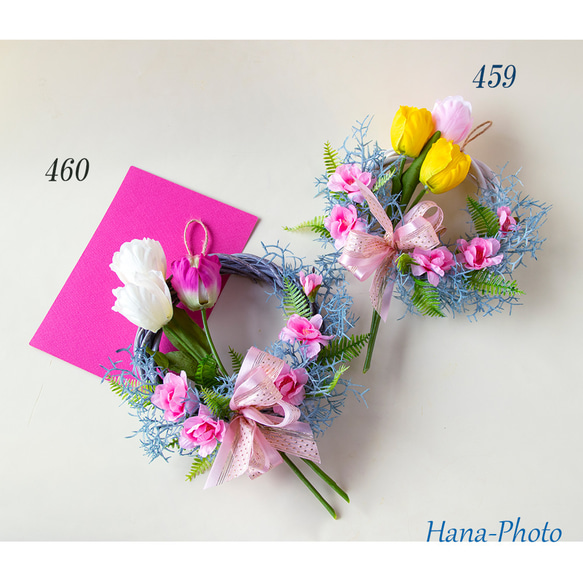桃の花とチューリップの雛祭りリース　白のリース台：15㎝　　 (59) 9枚目の画像