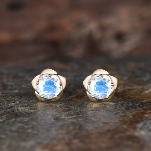 ローズフラワー ピアス 6 月の誕生石 天然ムーンストーン ピアス