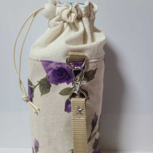 ペットボトルカバー　ミニ　花柄パープル　ハンドメイド □再販□ハンドメイド ペットボトルカバー650ml 水筒入れ アルミシート