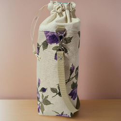 ペットボトルカバー　薔薇柄ブラウン系　本革持ち手　ハンドメイド ペットボトルカバー 薔薇柄ブラウン系 本革持ち手 ハンドメイド