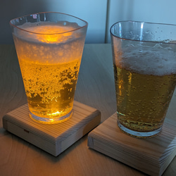 ビールをランタンに変えるコースター　ウッドコースター LED 癒しの空間 キャンプ 3枚目の画像