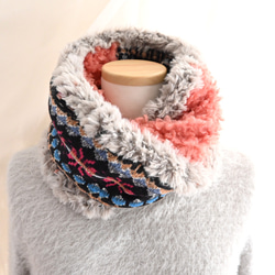 あったかノルディック柄×プードルファー＊異素材 クロス ネック