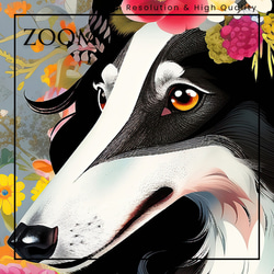 【花とボルゾイ犬の夢の世界 No.2】アートポスター 犬の絵 犬の絵画 犬のイラスト 3枚目の画像