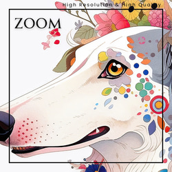 【花とボルゾイ犬の夢の世界 No.3】アートポスター 犬の絵 犬の絵画 犬のイラスト 3枚目の画像