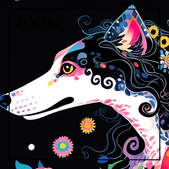 【花とボルゾイ犬の夢の世界 No.4】アートポスター 犬の絵 犬の絵画 犬のイラスト 3枚目の画像