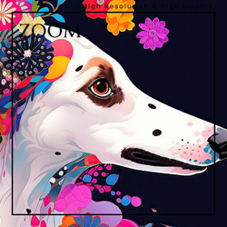 【花とボルゾイ犬の夢の世界 No.6】アートポスター 犬の絵 犬の絵画 犬のイラスト 3枚目の画像