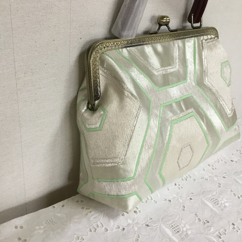ハンドメイド・リメイク・帯・カバン・がま口バック・白