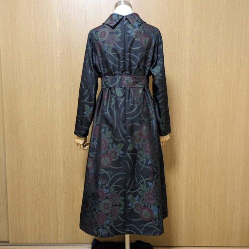 着物リメイクワンピース☆大島紬☆楽チンドルマンスリーブ☆ML～LL