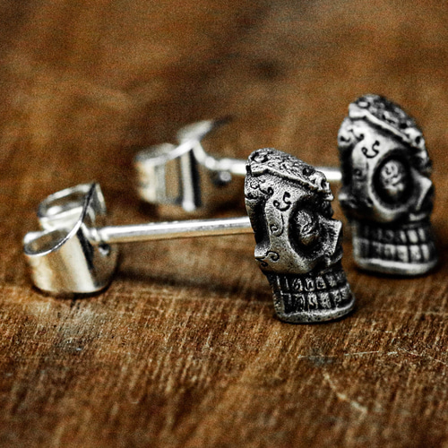 メキシカンスカルシルバーピアス-スカルハンドメイドシルバーギフト