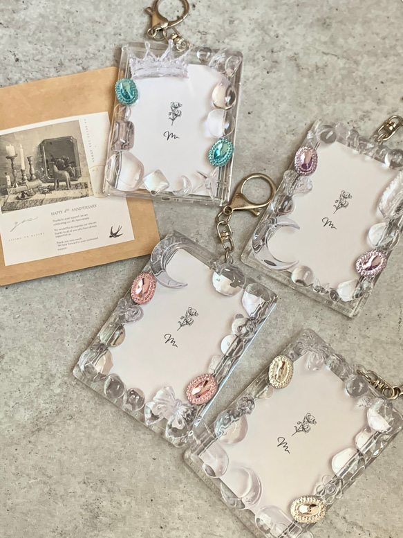 【B8トレカキーホルダー】再販　硬質ケース 『 clear 』 no. 201 透明/クリア/ビジュー/シルバー 6枚目の画像