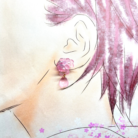 マットピンクな桜の花の小さめ耳飾り  選べるイヤリング／ピアス 2枚目の画像