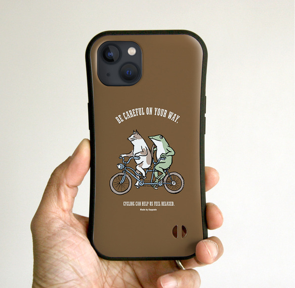 グリップiPhoneケース　自転車で行こう（チョコ） 1枚目の画像