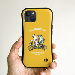 グリップiPhoneケース　自転車で行こう（イエロー） 1枚目の画像