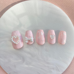 お急ぎ便C♥ネイルチップ ピンク 白 リボン ハート 量産型 ちゅるん フレンチ お急ぎ便C♥ネイルチップ ピンク 白 リボン ハート 量産型 ちゅるん