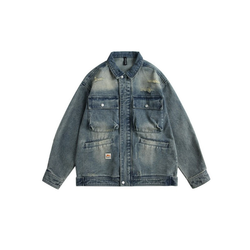 メンズ・レディース兼用·大きなポケットのデニムコートヴィンテージの