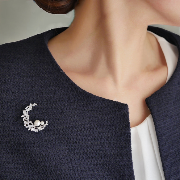 貝殼珍珠鋯石月亮和珍珠胸針，新月，非常適合畢業典禮和入學典禮 第6張的照片