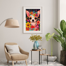 【花とチワワ犬の夢の世界 No.3】アートポスター 犬の絵 犬の絵画 犬のイラスト 7枚目の画像