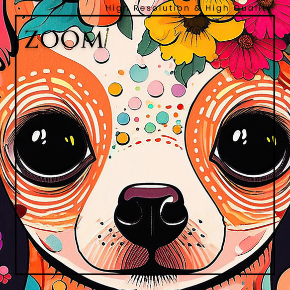 【花とチワワ犬の夢の世界 No.3】アートポスター 犬の絵 犬の絵画 犬のイラスト 3枚目の画像