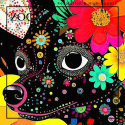 【花とチワワ犬の夢の世界 No.4】アートポスター 犬の絵 犬の絵画 犬のイラスト 3枚目の画像