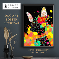 【花とチワワ犬の夢の世界 No.4】アートポスター 犬の絵 犬の絵画 犬のイラスト 1枚目の画像