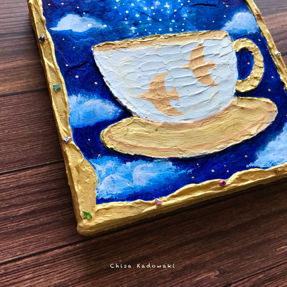 星空と鳥のコーヒーカップ/原画/一点物/壁掛け・インテリア・アート 6枚目の画像