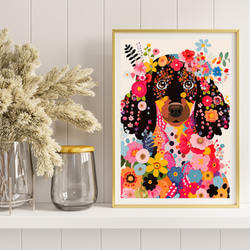 【花とコッカースパニエル犬の夢の世界 No.1】アートポスター 犬の絵 犬の絵画 犬のイラスト 8枚目の画像