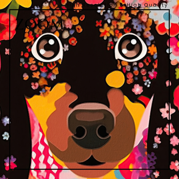 【花とコッカースパニエル犬の夢の世界 No.1】アートポスター 犬の絵 犬の絵画 犬のイラスト 3枚目の画像