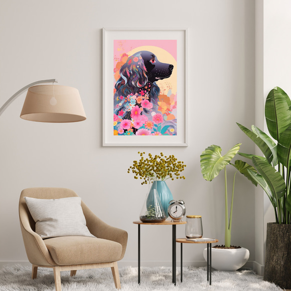 【花とコッカースパニエル犬の夢の世界 No.3】アートポスター 犬の絵 犬の絵画 犬のイラスト 7枚目の画像
