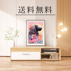【花とコッカースパニエル犬の夢の世界 No.3】アートポスター 犬の絵 犬の絵画 犬のイラスト 4枚目の画像