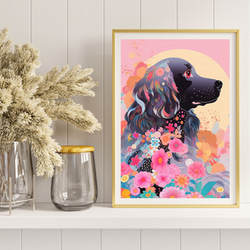 【花とコッカースパニエル犬の夢の世界 No.3】アートポスター 犬の絵 犬の絵画 犬のイラスト 8枚目の画像