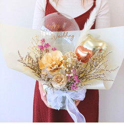 【送料無料】ドライフラワーアレンジギフト│バルーン電報　開店祝　誕生日　結婚式　記念日　ドライフラワー　マシェリローズ 4枚目の画像