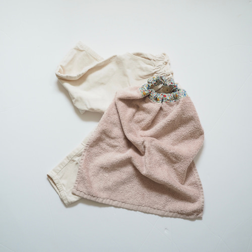 おりこうエプロン リバティ くすみピンク オーガニックコットン 1重  