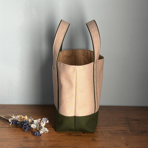 ニュアンスカラー☆8号帆布トートバッグ☆パイピングデザイン トート