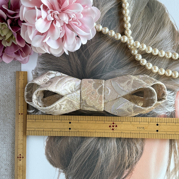 和リボン髪飾り 沈丁花(オリエント更紗)　kimono bow hairclip 7枚目の画像