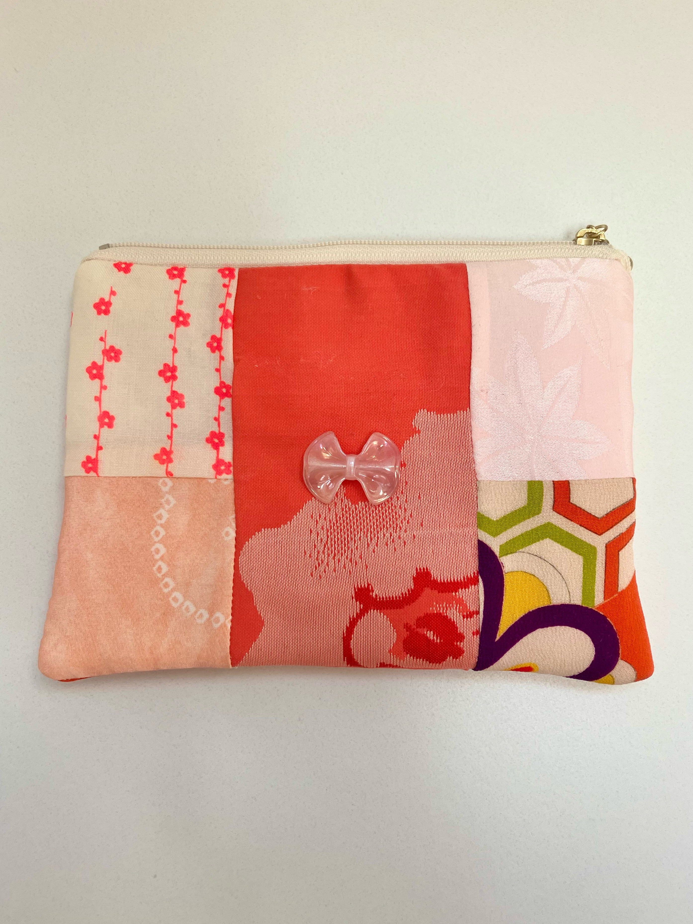 パッチdeポーチ お着物和柄 パッチワーク ポーチ フラットポーチ