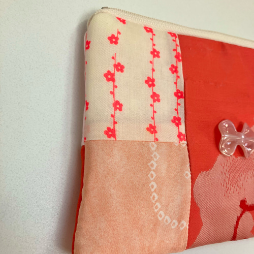【ハンドメイド】超BIGサイズ　刺し子とパッチワークのフラットポーチ　和柄 ハンドメイド】超BIGサイズ刺し子とパッチワークのフラット