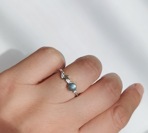 再出品！天然石「ラブラドライト」ミッドナイトシラー・星リング☆つけっぱなし 2枚目の画像