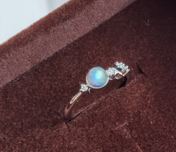 再出品！天然石「ラブラドライト」ミッドナイトシラー・星リング☆つけっぱなし 3枚目の画像