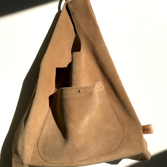 【再販】マルシェバッグ（M size）本革ベロア　レジ袋型 2枚目の画像