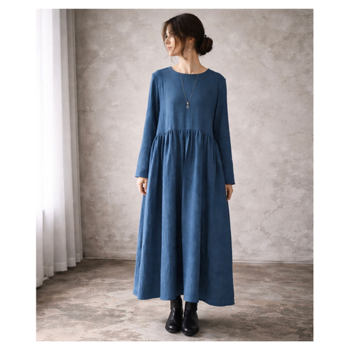 ふわふわ厚みが2倍とろみダブルガーゼギャザーワンピース／厚手ダブル